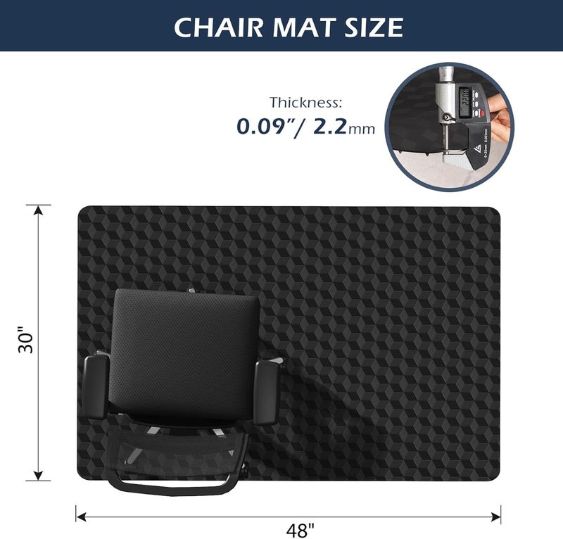 SALLOUS Chair Mat for Carpet, 30" x 48" Office Chair Mat for Carpeted Floors, Heavy Duty Vinyl Floor Mat with Grips, Non-Slip Carpeted Floor Protector Computer Desk Mat for Home Office (Black) - Image 2